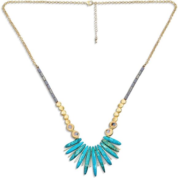 🆕 Women Blue Western Collar Choker Necklace Faceted Beads Stone Bib Fan Jewelry - Picture 2 of 4